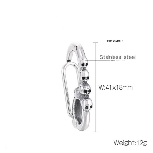 (2) Skull Clips Carabiner Keychain Wallet Chain Hook 316 Stainless Accessories - Picture 3 of 6